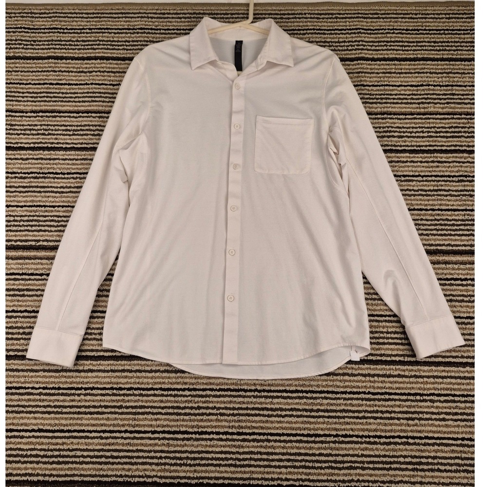 Lululemon Mens White Beige Pique Knit Long Sleeve Button Down Shirt Size M‎